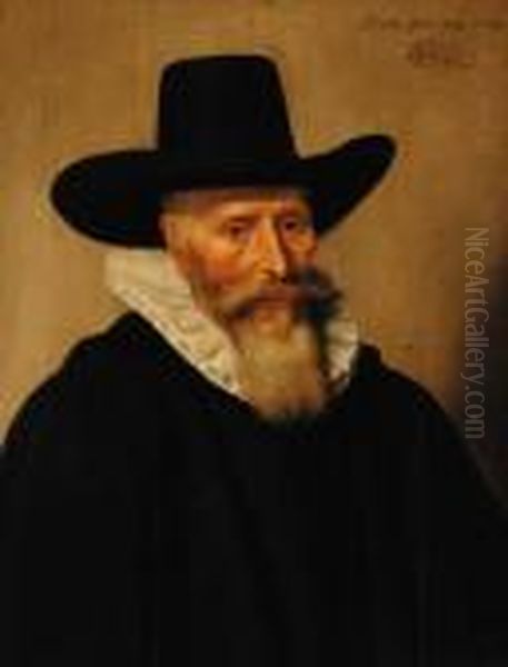Portrait Of A Bearded Man, Aged 78, Half-length, In A Black Coatand Hat, And A Ruff Oil Painting by Jan Albertz. Rotius