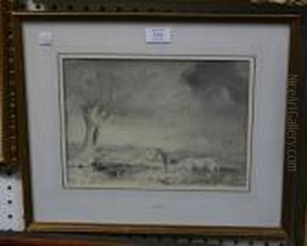 Landscape With Horses And Stream Beneath A Stormysky Oil Painting by George Thomas Rope