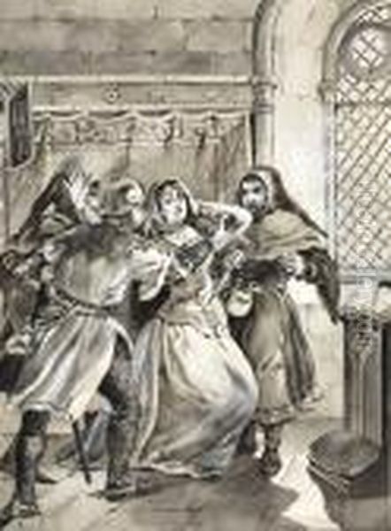 O Assasinio De Ines De Castro Oil Painting by Alfredo Roque Gameiro