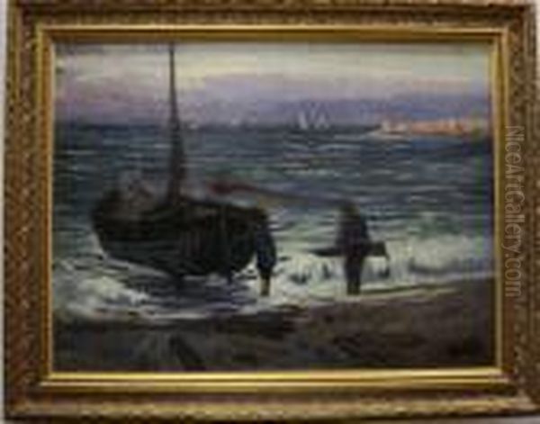 Pescadores En La Playa Oil Painting by Antoni Ros Gell