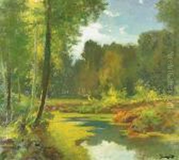 Paisaje Con Rio. Oil Painting by Antoni Ros Gell