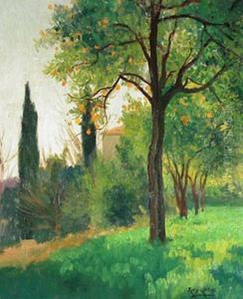 Paisaje Con Naranjos Y Cipreses. Oil Painting by Antoni Ros Gell