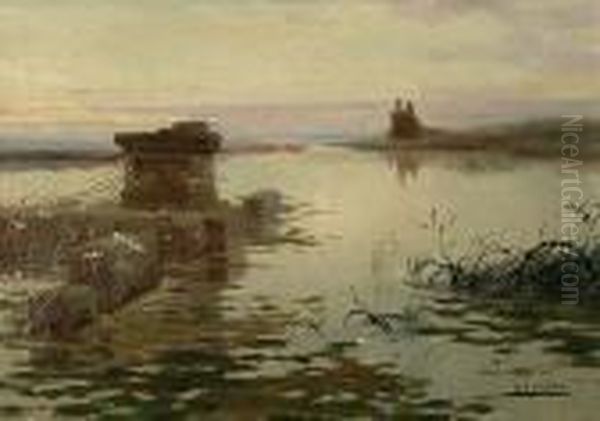 Lagunas Pontinas, Roma. Oil Painting by Antoni Ros Gell