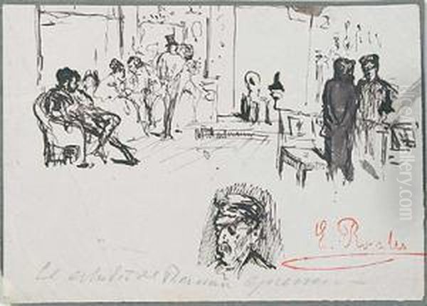 Lote De Tres Dibujos Oil Painting by Eduardo Rosales