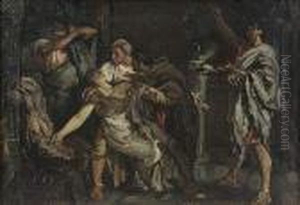 Boceto De La Muerte De Lucrecia, C.1866 Oil Painting by Eduardo Rosales