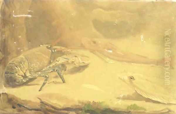 On the sea-floor a lobster and fish Oil Painting by Gerrit Willem Dijsselhof