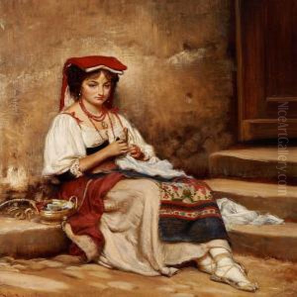 A Young Seated Italian Woman Oil Painting by Vilhelm J. Rosenstand