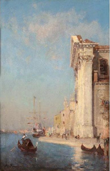 Gondoles Devant Le Parvis De Lasalute Oil Painting by Amedee Rosier