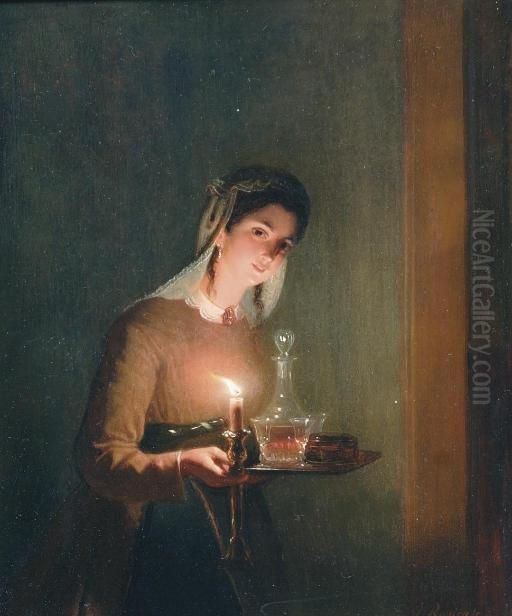 A Bedtime Drink Oil Painting by Johannes Rosierse