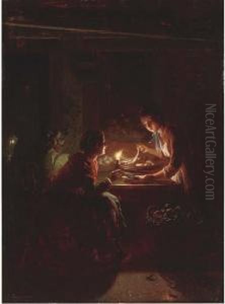 Fish For Supper Oil Painting by Johannes Rosierse