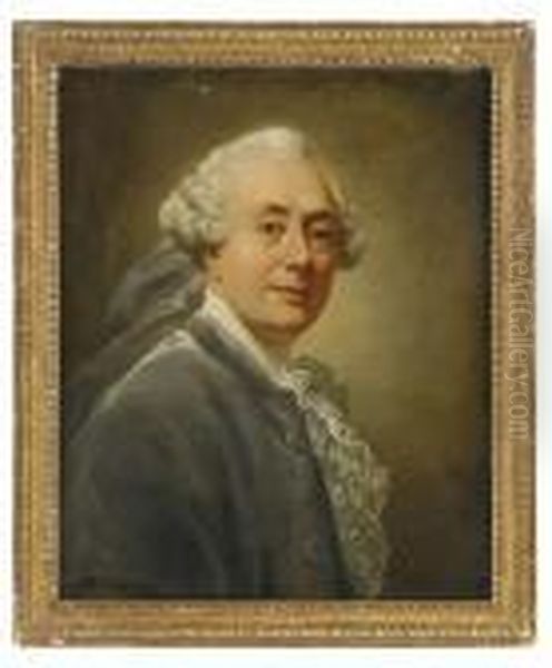 Portratt Forestallande 
Konstnaren Alexander Roslin Ikladd Bla Rock Med Spetskras - Midjebild Oil Painting by Alexander Roslin