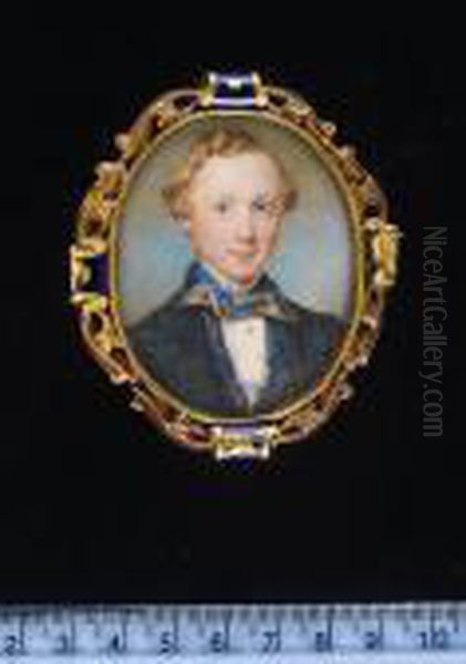 A Gentleman, Wearing Black Coat,
 Blue And Brown Shot Silk Waistcoat And Matching Cravat And White 
Chemise. Oil Painting by William Charles Ross