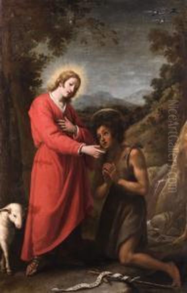 Der Jugendliche Jesus In Begegnung Mit
 Johannes Baptist Oil Painting by Matteo Rosselli