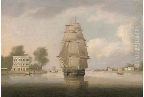 An East Indiaman on the Hooghly River in-bound for Calcutta Oil Painting by William Daniell RA