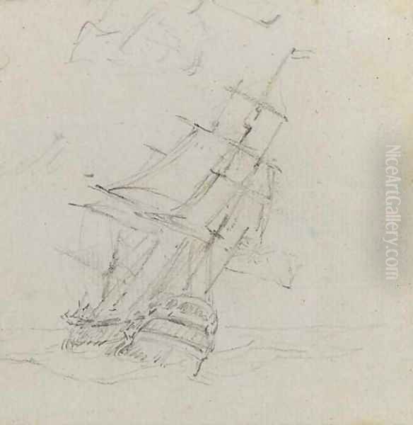 An East Indiaman heeling in the breeze Oil Painting by William Daniell RA