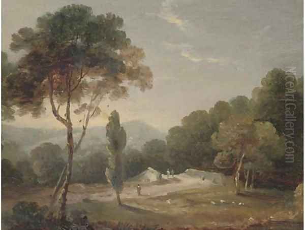 An Italianate landscape; and A castle by a lake Oil Painting by William Daniell RA