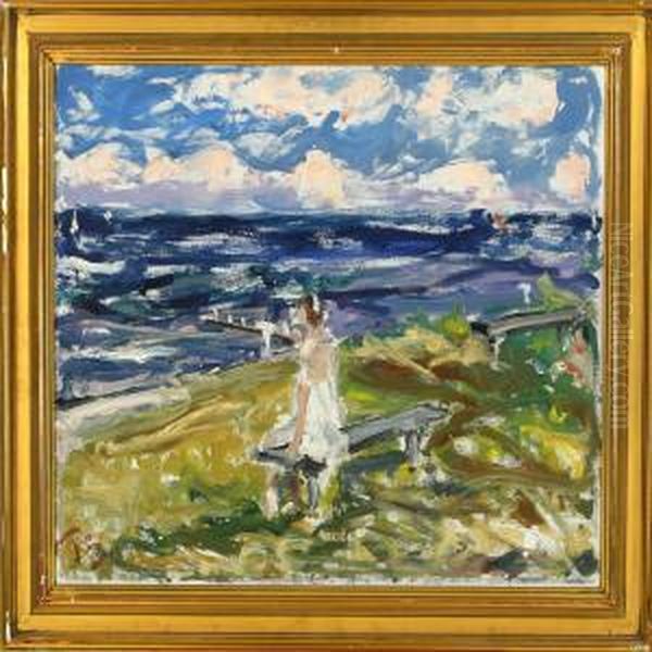 Landscape With Young Girl Oil Painting by Peter Rostrup Boyesen