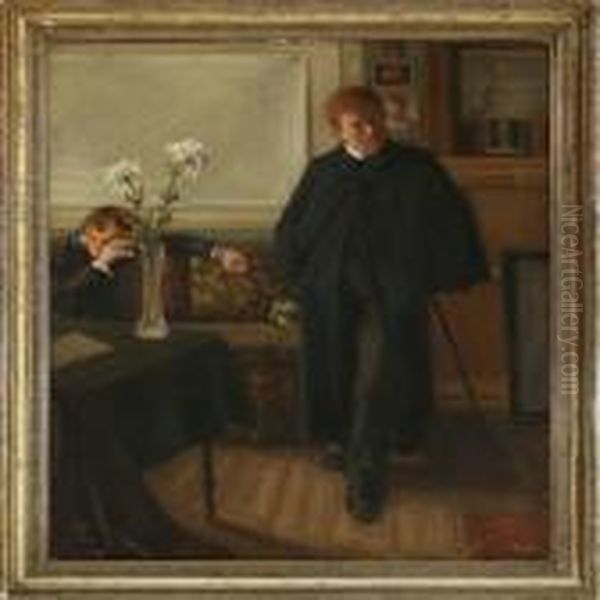 Two Gentlemen In An Studio Oil Painting by Peter Rostrup Boyesen