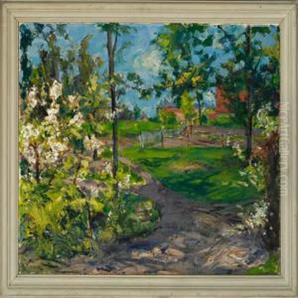 A Park, Summer Oil Painting by Peter Rostrup Boyesen