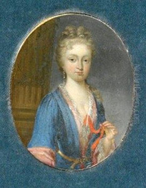 Portrait, Half-lenght, Of A 
Young Lady With Pinned Up Hairdo, The Elegant Robe Lined With Lace Oil Painting by Pietro Antonio Rotari