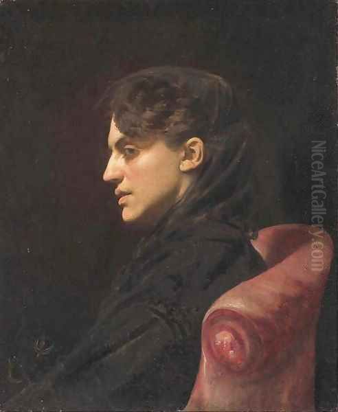 Portrait de dame assise dans un fauteuil rouge Oil Painting by Carolus Duran Charles Emile