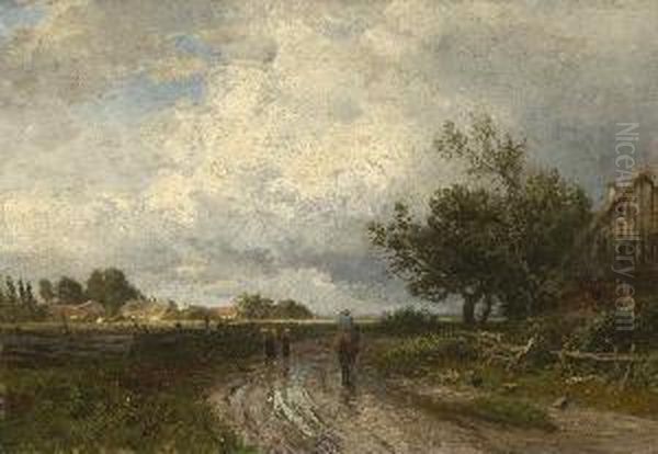 Bauern Auf Der Regennassen
 Dorfstrase. Oil Painting by Philipp Roth
