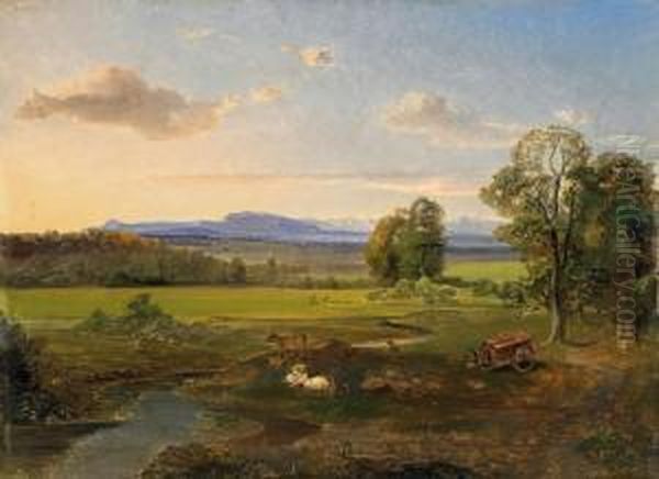 Bayerische Voralpenlandschaft Oil Painting by Carl Rottmann