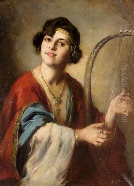 Lyran Jatszo Holgy Oil Painting by Mozart Rottmann