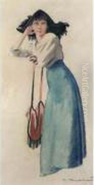 < Femme Au Sac > (1911). Oil Painting by Auguste Roubille