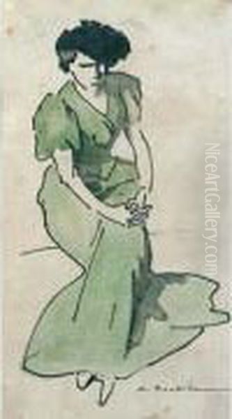 < Femme Assise A La Robe Longue >. Oil Painting by Auguste Roubille