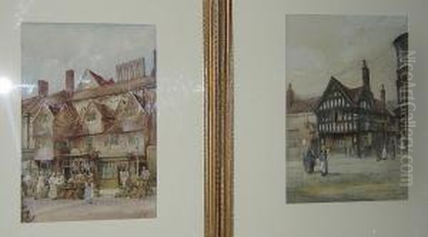 The Corner Of Ablewell And Upper Rushall Street; Harry Orton's Butcher's Shop Oil Painting by Charles Rousse