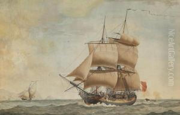 A Brig In Company With Other Shipping Off A Headland Oil Painting by Joseph Roux