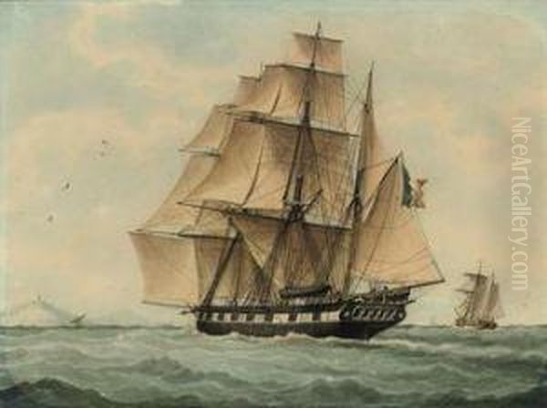 A French Barque Sailing To Windward In The Mediterranean Oil Painting by Antoine Ii Roux