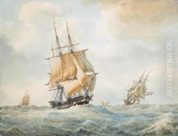 The French Frigate 
La Pomone Oil Painting by Francois Geoffroy Roux