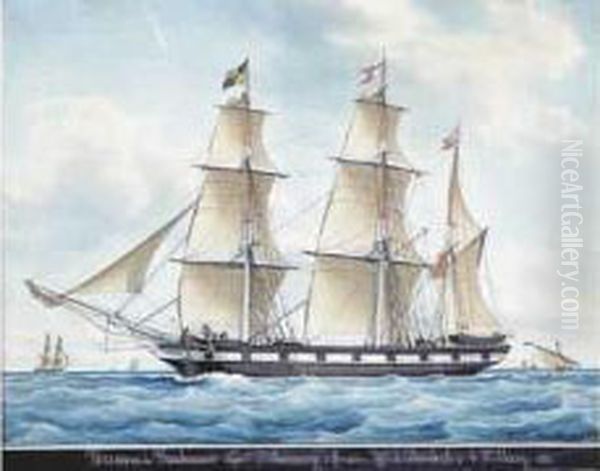 Le Trois Mats Porcon De La 
Barbinais, Capitaine J. Le Monnier, Armateur J. Deville Et A. Ste Mary Oil Painting by Francois Geoffroy Roux