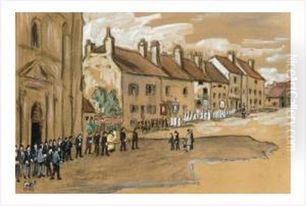 La Fete Dieu A Champlite Oil Painting by Joseph-Victor Roux-Champion