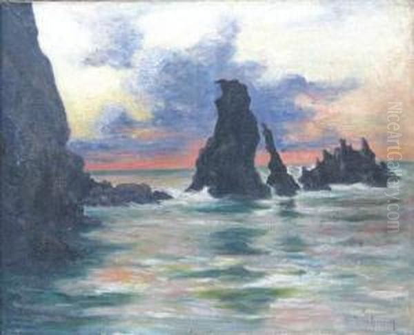  Belle Ile En Mer - Port Cotton  Oil Painting by Joseph-Victor Roux-Champion