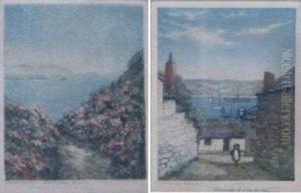 A Bit Of Old Falmouth And Purple
 Heather Reskafeage Downs, Godrevy Lighthouse In Distance. Oil Painting by Claude Hamilton Rowbotham