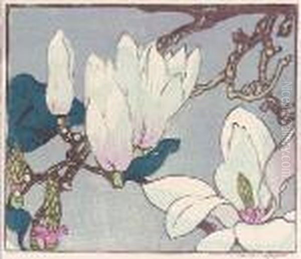 Magnolia (#) Lords And Ladies 
(#) Dandelions (#) Dead Tulips (#) Water Lilies (#) Cyclamen Oil Painting by Mabel A. Royds