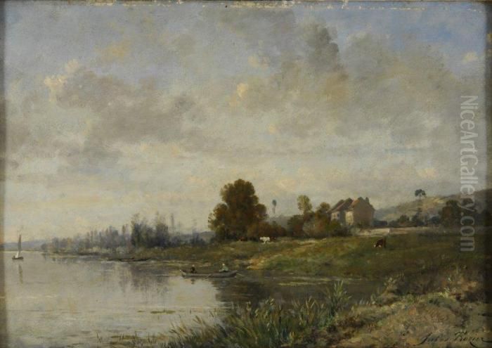 Bords De Riviere A La Barque Oil Painting by Jules Rozier