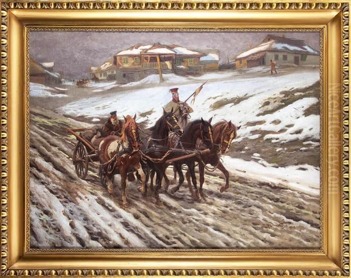 Woz Na Drodze Oil Painting by Zygmunt Rozwadowski