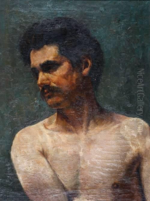 Portrait Of A Naked Man Half Length Oil Painting by Anthony Datillo Rubbo