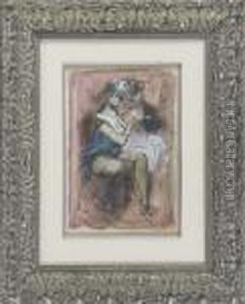 Dirne Mit Freier. Mischtechnik. 
Links Unten Signiert. Blattgrose: Ca. 31 X 21 Cm (64584013) Oil Painting by Konstantin Ivanovich Rudakov