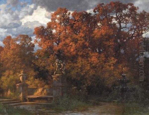 Herbstliche Parkpartie. Oil Painting by Hermann Rudisuhli