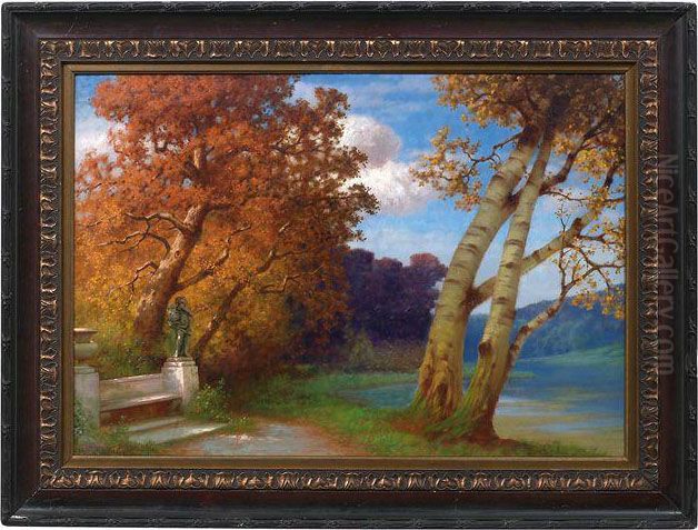 Herbstliche Parklandschaft Oil Painting by Hermann Rudisuhli