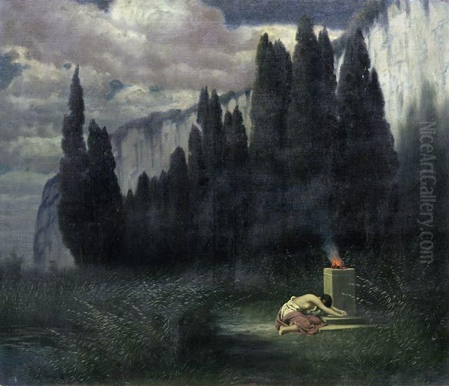 Brandopfer Am Zypressenhain Oil Painting by Hermann Rudisuhli