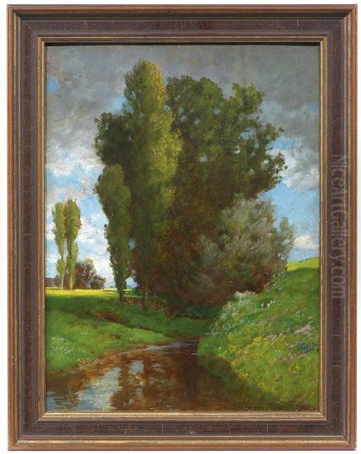 Sommerlicher Wiesenbach Oil Painting by Hermann Rudisuhli