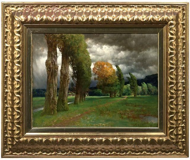 Herbstliche Bachlandschaft Mit Kirchdorf Oil Painting by Hermann Rudisuhli