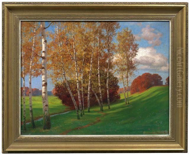 Herbstliche Birken Am Wiesenhang Oil Painting by Hermann Rudisuhli