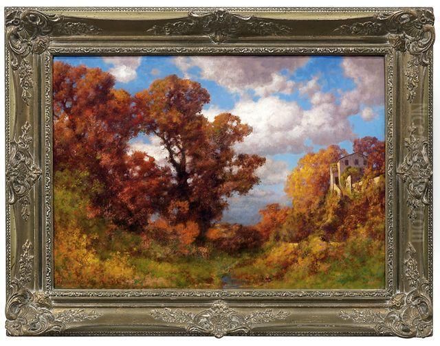 Herbstliche Berglandschaft Mit Villa Oil Painting by Hermann Rudisuhli